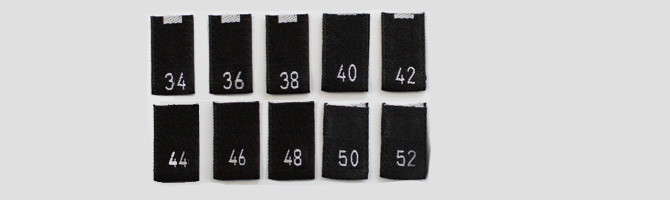Poliéster reciclado negro - Etiquetas tejidas de tallas 34 a 52