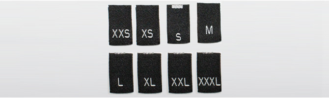 Poliéster reciclado negro - Etiquetas tejidas de tallas XXS a XXXL