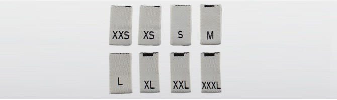 Poliéster reciclado blanco - Etiquetas tejidas de tallas XXS a XXXL