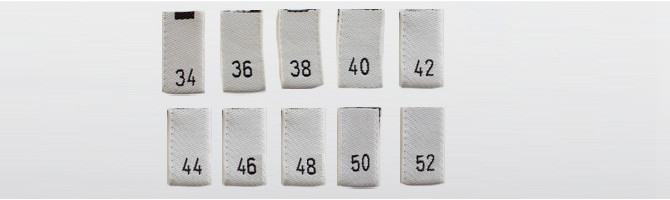 Poliéster reciclado blanco - Etiquetas tejidas de tallas 34 a 52